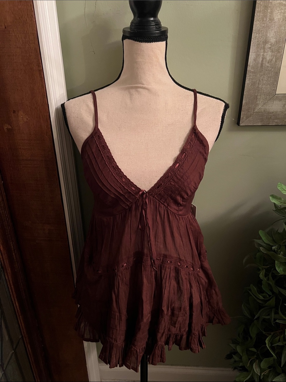 WORLD UNITES TOGETHER Brown Tiered Spaghetti Strap Top